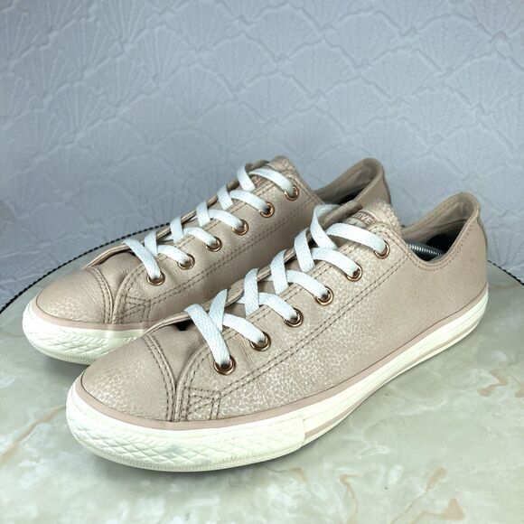 Converse All Star Sneakers Womens Sz 7 Pale Pink All Leather Low Top Skate Shoes - Picture 5 of 12